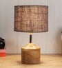 Devansh Wood Table Lamp With Grey Jute Shade