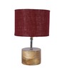 Devansh Wood Table Lamp With Maroon Jute Shade
