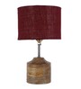 Devansh Wood Table Lamp With Maroon Jute Shade