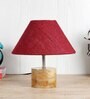 Devansh Wood Table Lamp With Maroon Jute Shade
