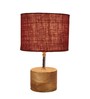 Devansh Wood Table Lamp With Maroon Jute Shade