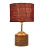 Devansh Wood Table Lamp With Maroon Jute Shade