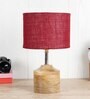 Devansh Wood Table Lamp With Maroon Jute Shade