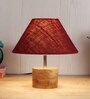Devansh Wood Table Lamp With Maroon Jute Shade