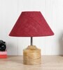 Devansh Wood Table Lamp With Maroon Jute Shade
