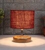 Devansh Wood Table Lamp With Maroon Jute Shade