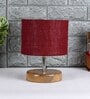 Devansh Wood Table Lamp With Maroon Jute Shade