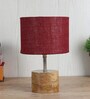 Devansh Wood Table Lamp With Maroon Jute Shade