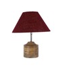 Devansh Wood Table Lamp With Maroon Jute Shade