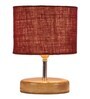 Devansh Wood Table Lamp With Maroon Jute Shade