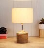 Devansh Wood Table Lamp With Off-White Cotton  Shade