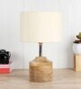 Devansh Wood Table Lamp With Off-White Cotton  Shade