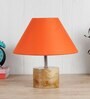 Devansh Wood Table Lamp With Orange Cotton  Shade