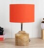 Devansh Wood Table Lamp With Orange Cotton  Shade