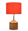 Devansh Wood Table Lamp With Orange Cotton  Shade