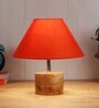 Devansh Wood Table Lamp With Orange Cotton  Shade