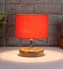 Devansh Wood Table Lamp With Orange Cotton  Shade
