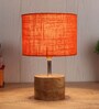 Devansh Wood Table Lamp With Orange Jute Shade