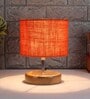 Devansh Wood Table Lamp With Orange Jute Shade
