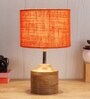 Devansh Wood Table Lamp With Orange Jute Shade