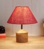 Devansh Wood Table Lamp With Pink Jute Shade