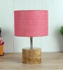 Devansh Wood Table Lamp With Pink Jute Shade