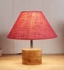 Devansh Wood Table Lamp With Pink Jute Shade