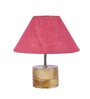 Devansh Wood Table Lamp With Pink Jute Shade