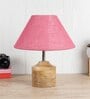 Devansh Wood Table Lamp With Pink Jute Shade