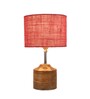 Devansh Wood Table Lamp With Pink Jute Shade