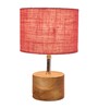 Devansh Wood Table Lamp With Pink Jute Shade