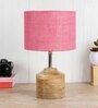 Devansh Wood Table Lamp With Pink Jute Shade