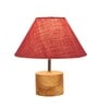 Devansh Wood Table Lamp With Pink Jute Shade