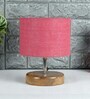 Devansh Wood Table Lamp With Pink Jute Shade