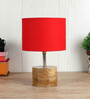 Devansh Wood Table Lamp With Red Cotton Shade
