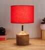 Devansh Wood Table Lamp With Red Cotton  Shade