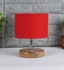 Devansh Wood Table Lamp With Red Cotton  Shade