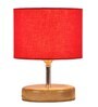 Devansh Wood Table Lamp With Red Cotton  Shade