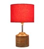 Devansh Wood Table Lamp With Red Cotton  Shade