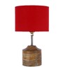 Devansh Wood Table Lamp With Red Cotton  Shade