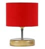 Devansh Wood Table Lamp With Red Cotton  Shade