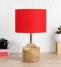 Devansh Wood Table Lamp With Red Cotton  Shade