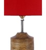 Devansh Wood Table Lamp With Red Cotton  Shade