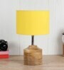 Devansh Wood Table Lamp With Yellow Cotton  Shade