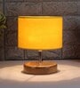 Devansh Wood Table Lamp With Yellow Cotton  Shade