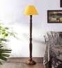 Yellow cotton conical wooden floor lamp