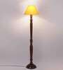 Yellow cotton conical wooden floor lamp