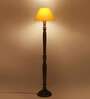 Yellow cotton conical wooden floor lamp