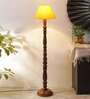 Yellow cotton conical wooden floor lamp