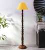Yellow cotton conical wooden floor lamp